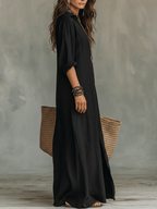SOFIA | VESTIDO LARGO NEGRO HOLGADO CON BOTONES