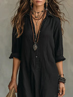 Céline | Vestido Maxi Negro Amplio con Botones