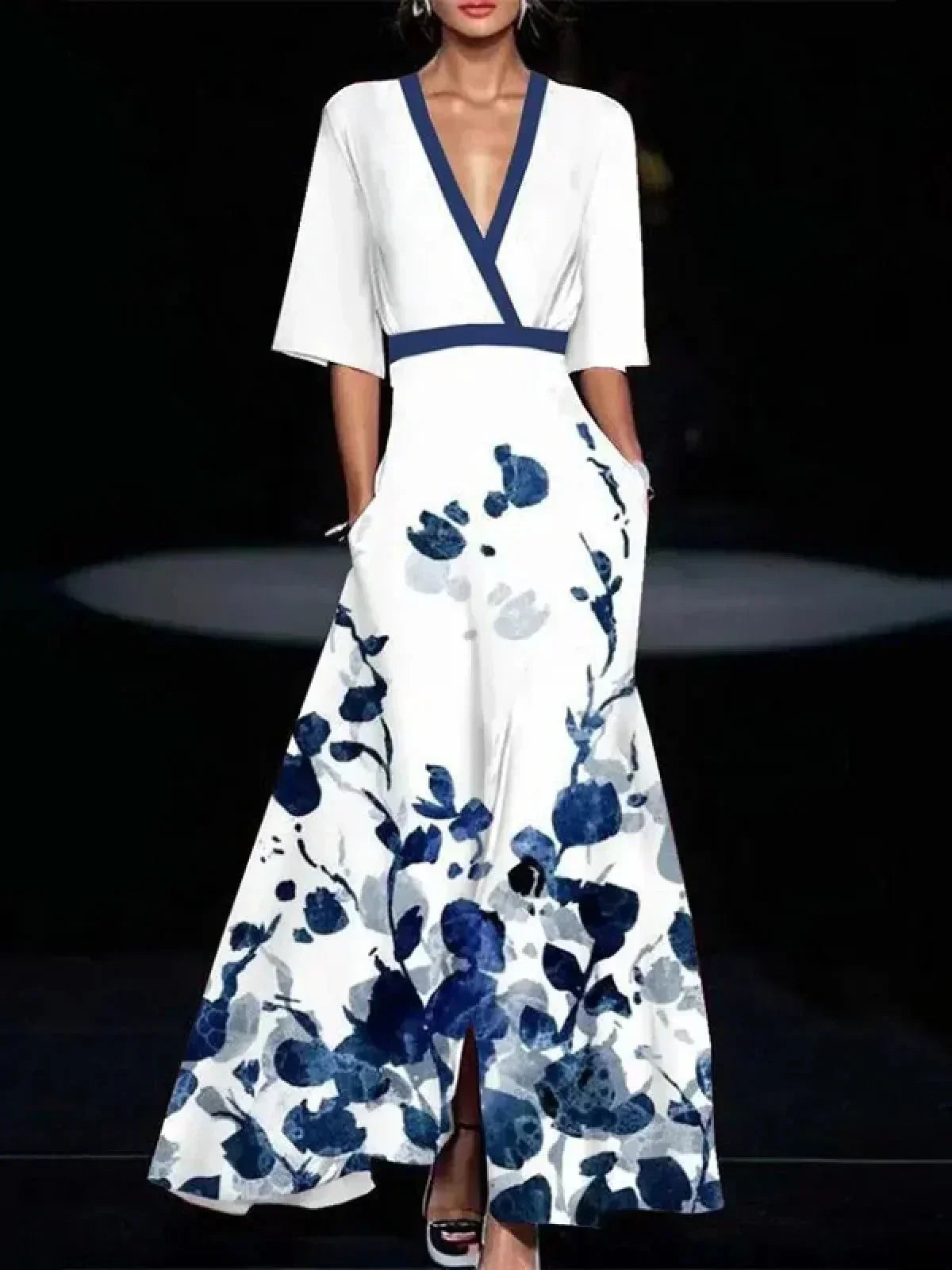 EDILMA - VESTIDO FLORES ACUARELA AZUL Y BLANCO