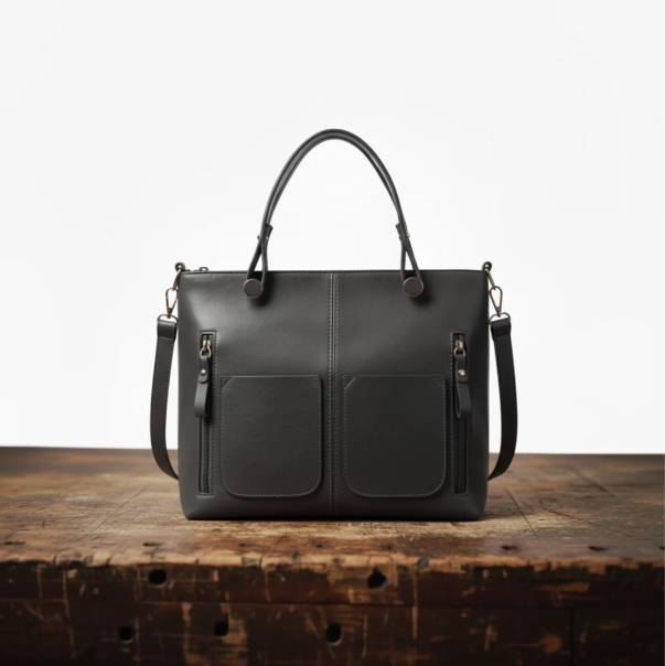 Bolso de cuero con dos compartimentos