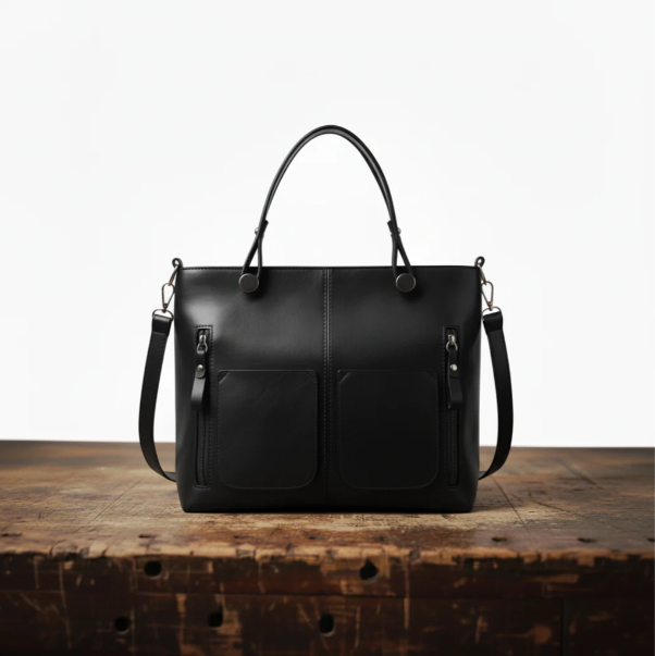 Bolso de cuero con dos compartimentos