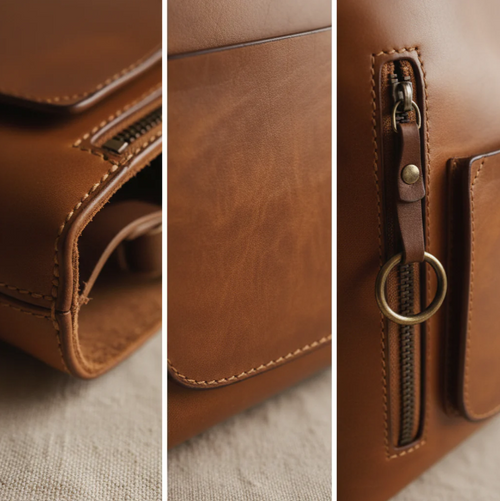 Bolso de cuero con dos compartimentos