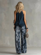 CONJUNTO ELEGANTE DE GASA ESTAMPADA PARA EVENTOS