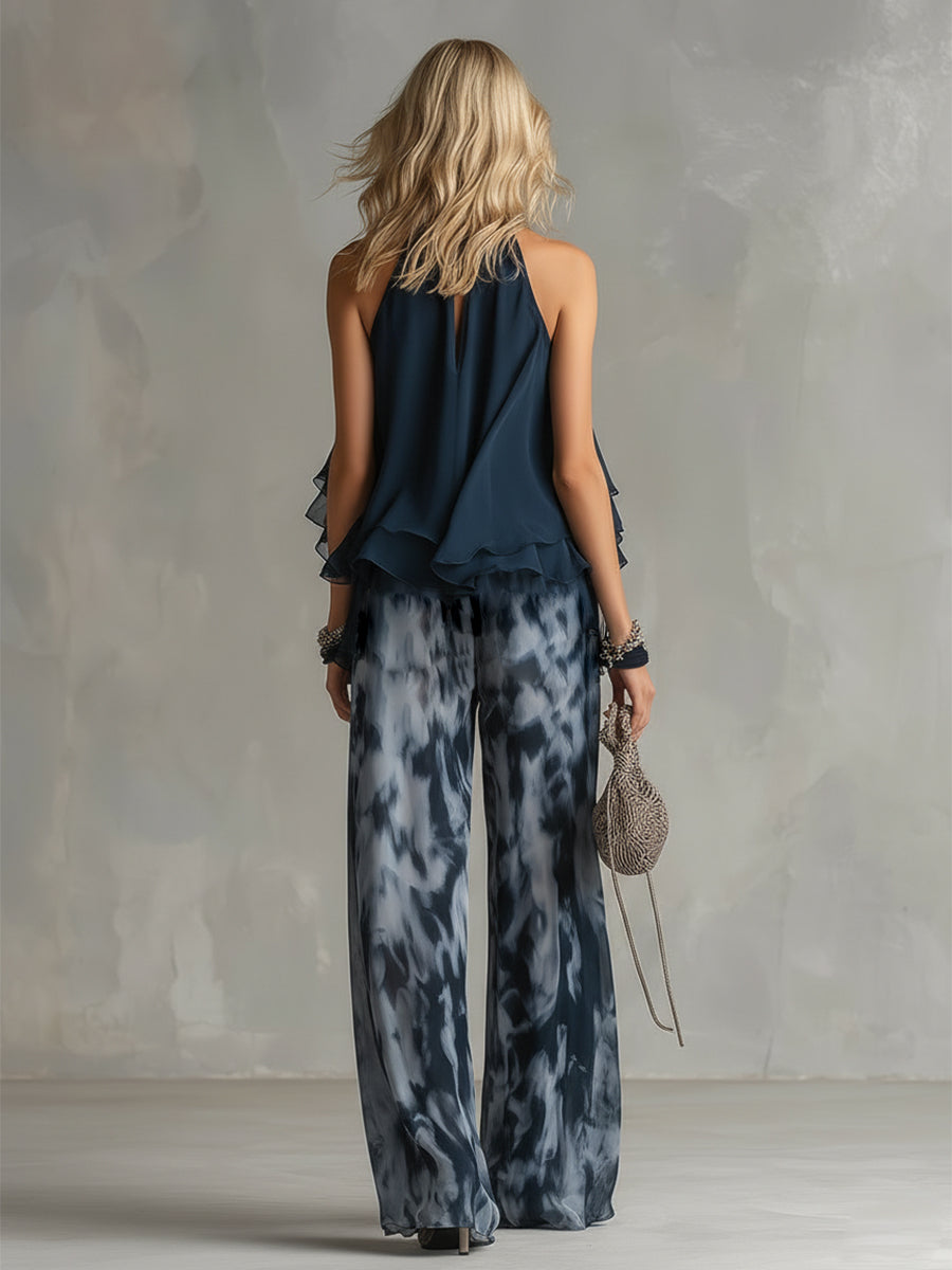 CONJUNTO ELEGANTE DE GASA ESTAMPADA PARA EVENTOS