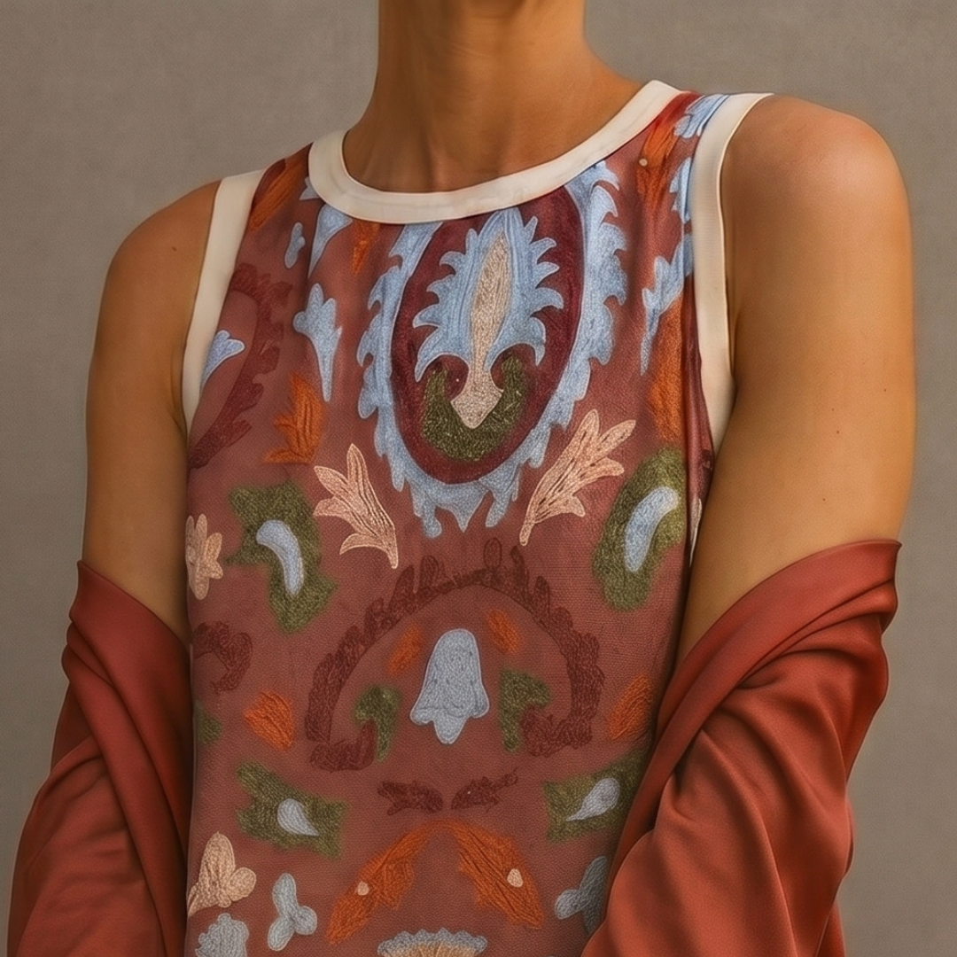 Aura | Vestido largo estampado con chaleco a juego