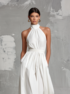 MONO LARGO CON CUELLO HALTER Y PANTALÓN ANCHO