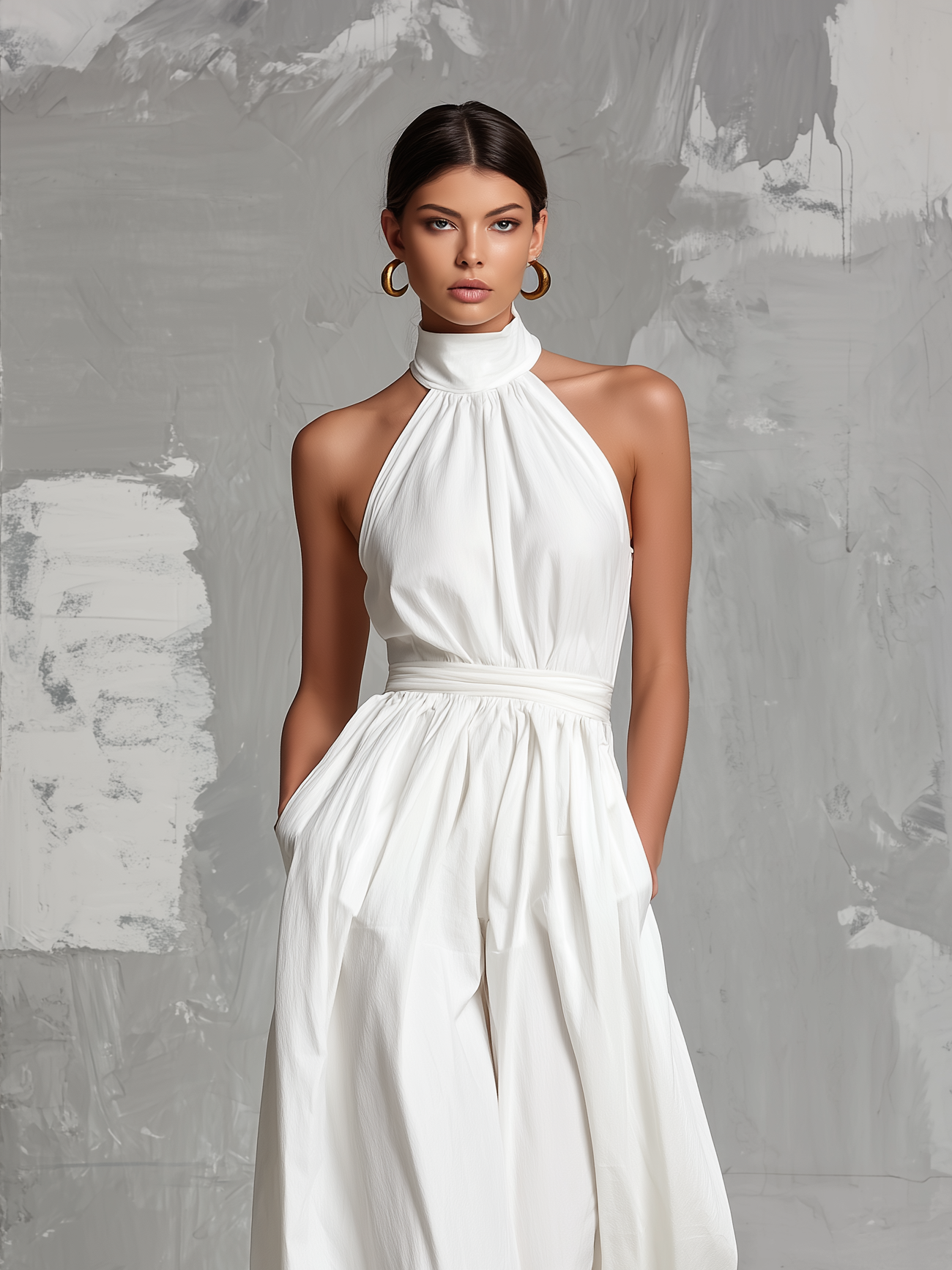 MONO LARGO CON CUELLO HALTER Y PANTALÓN ANCHO