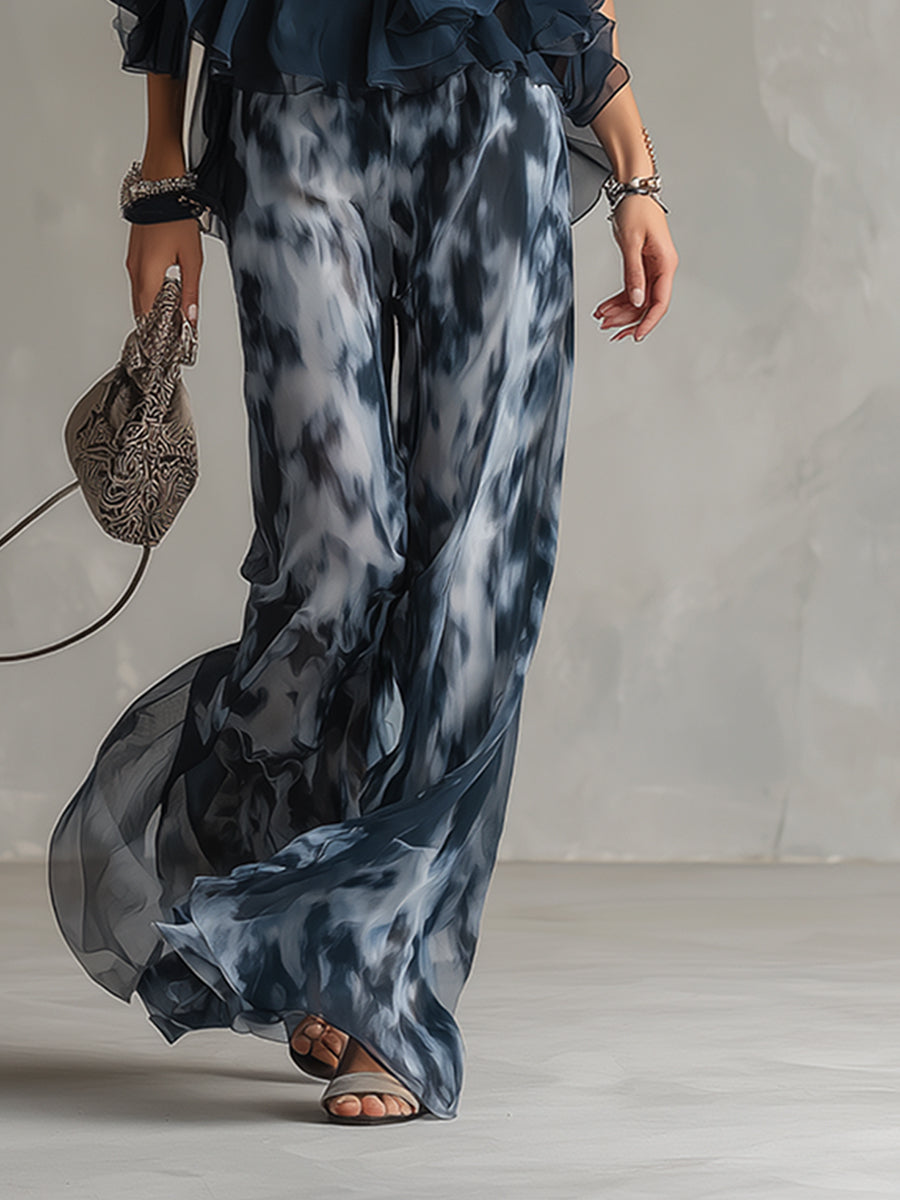 CONJUNTO ELEGANTE DE GASA ESTAMPADA PARA EVENTOS