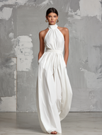MONO LARGO CON CUELLO HALTER Y PANTALÓN ANCHO