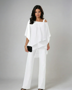 CONJUNTO ELEGANTE CON TOP DE MANGAS MURCIÉLAGO Y PANTALÓN DE PIERNA ANCHA