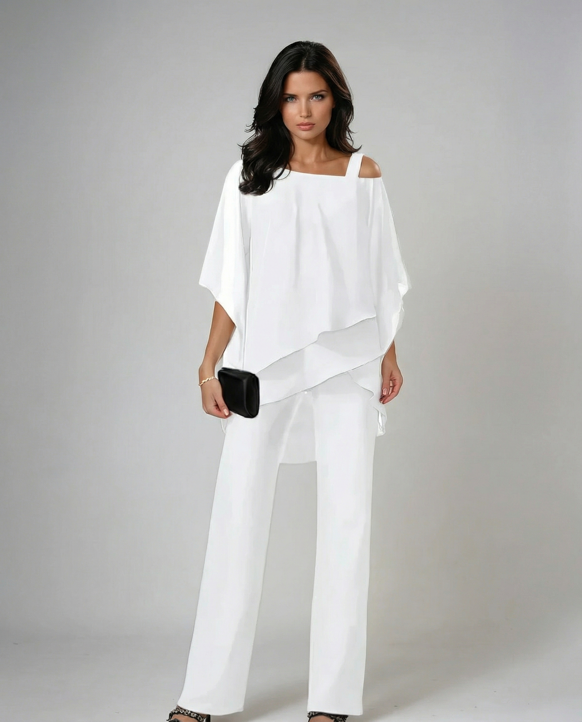 CONJUNTO ELEGANTE CON TOP DE MANGAS MURCIÉLAGO Y PANTALÓN DE PIERNA ANCHA