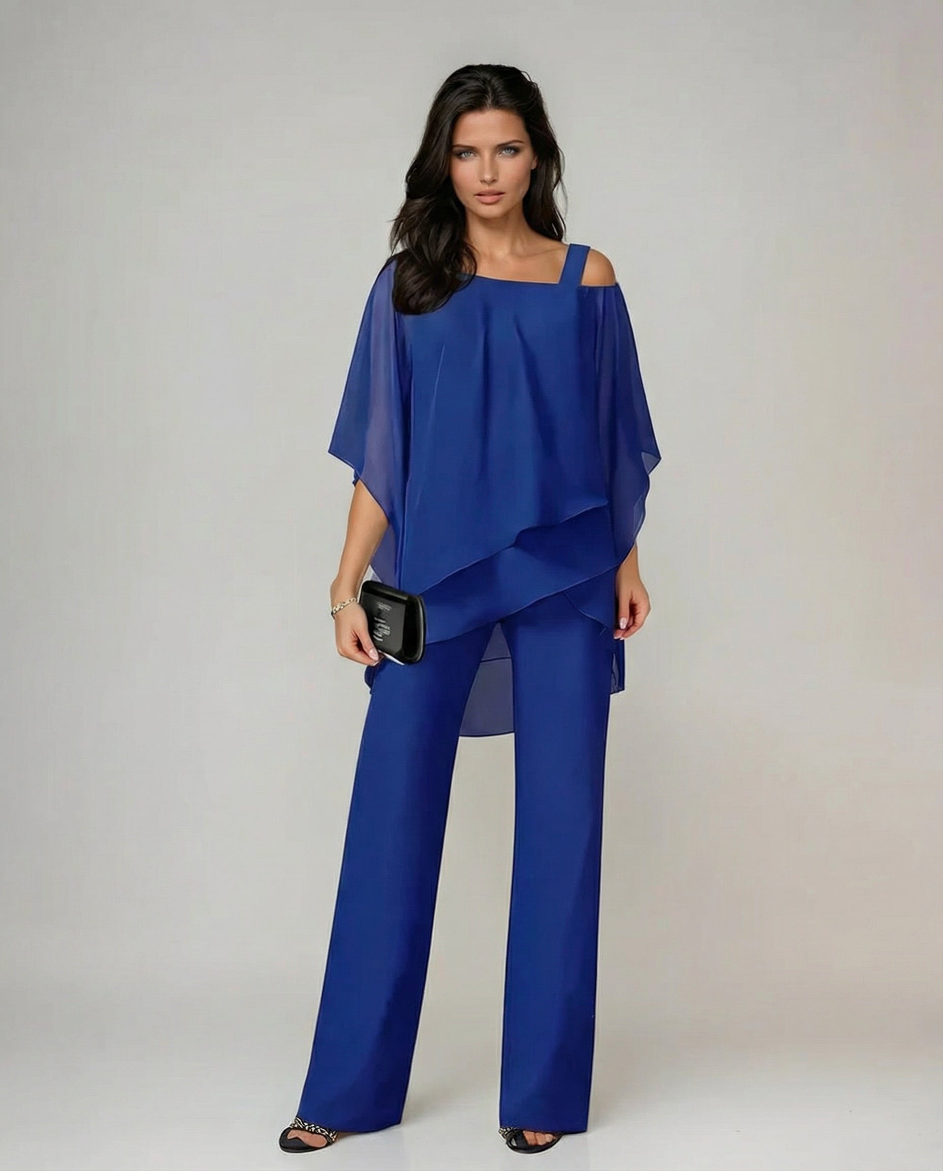 CONJUNTO ELEGANTE CON TOP DE MANGAS MURCIÉLAGO Y PANTALÓN DE PIERNA ANCHA