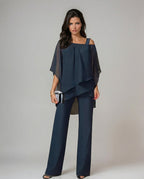 CONJUNTO ELEGANTE CON TOP DE MANGAS MURCIÉLAGO Y PANTALÓN DE PIERNA ANCHA