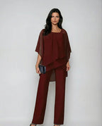 CONJUNTO ELEGANTE CON TOP DE MANGAS MURCIÉLAGO Y PANTALÓN DE PIERNA ANCHA