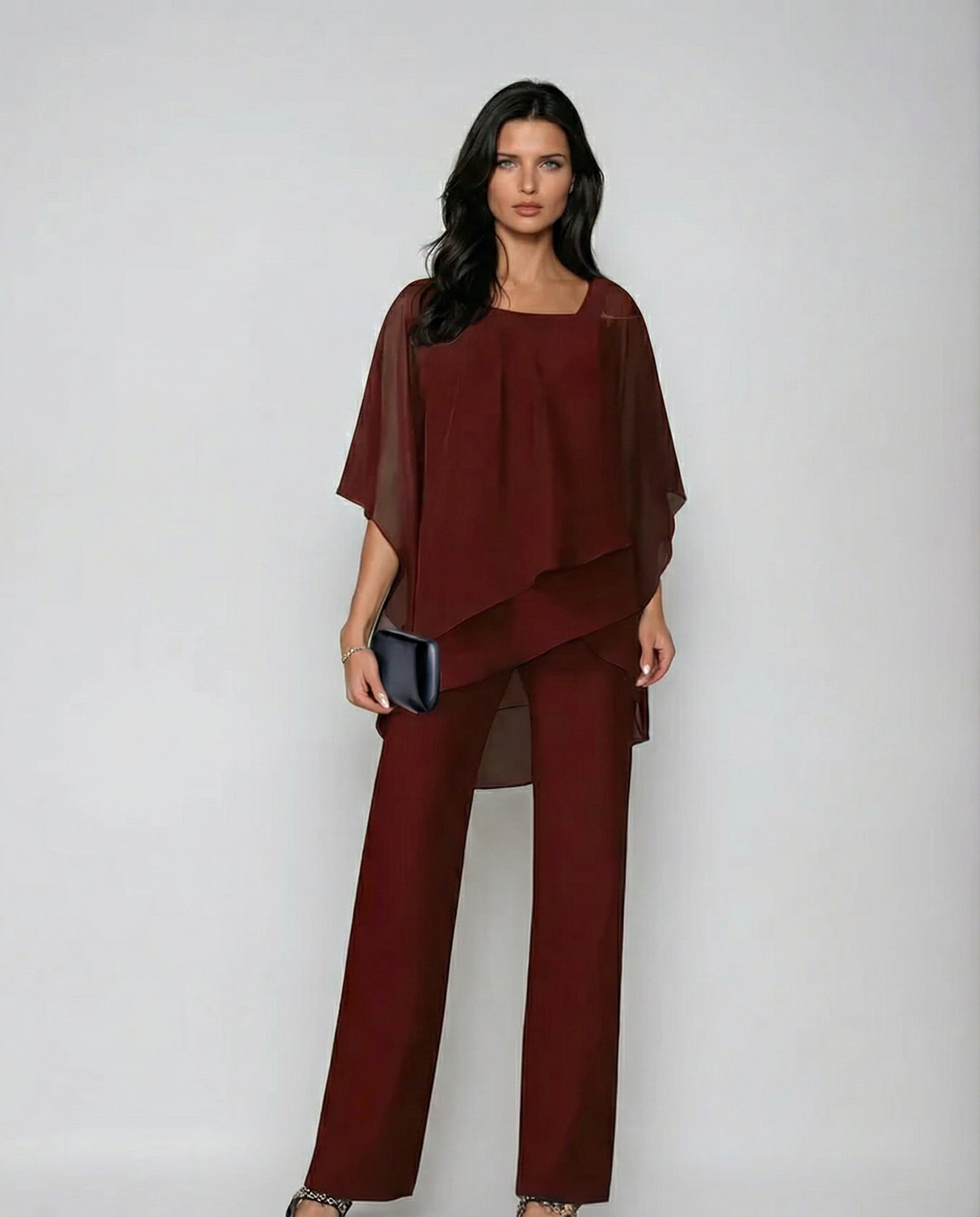 CONJUNTO ELEGANTE CON TOP DE MANGAS MURCIÉLAGO Y PANTALÓN DE PIERNA ANCHA