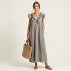 Josette | Vestido Maxi de Lino con Escote en V y Volantes