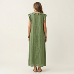 Josette | Vestido Maxi de Lino con Escote en V y Volantes
