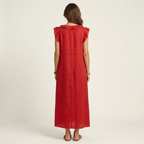 Josette | Vestido Maxi de Lino con Escote en V y Volantes