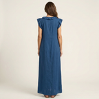 Josette | Vestido Maxi de Lino con Escote en V y Volantes