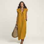 Josette | Vestido Maxi de Lino con Escote en V y Volantes
