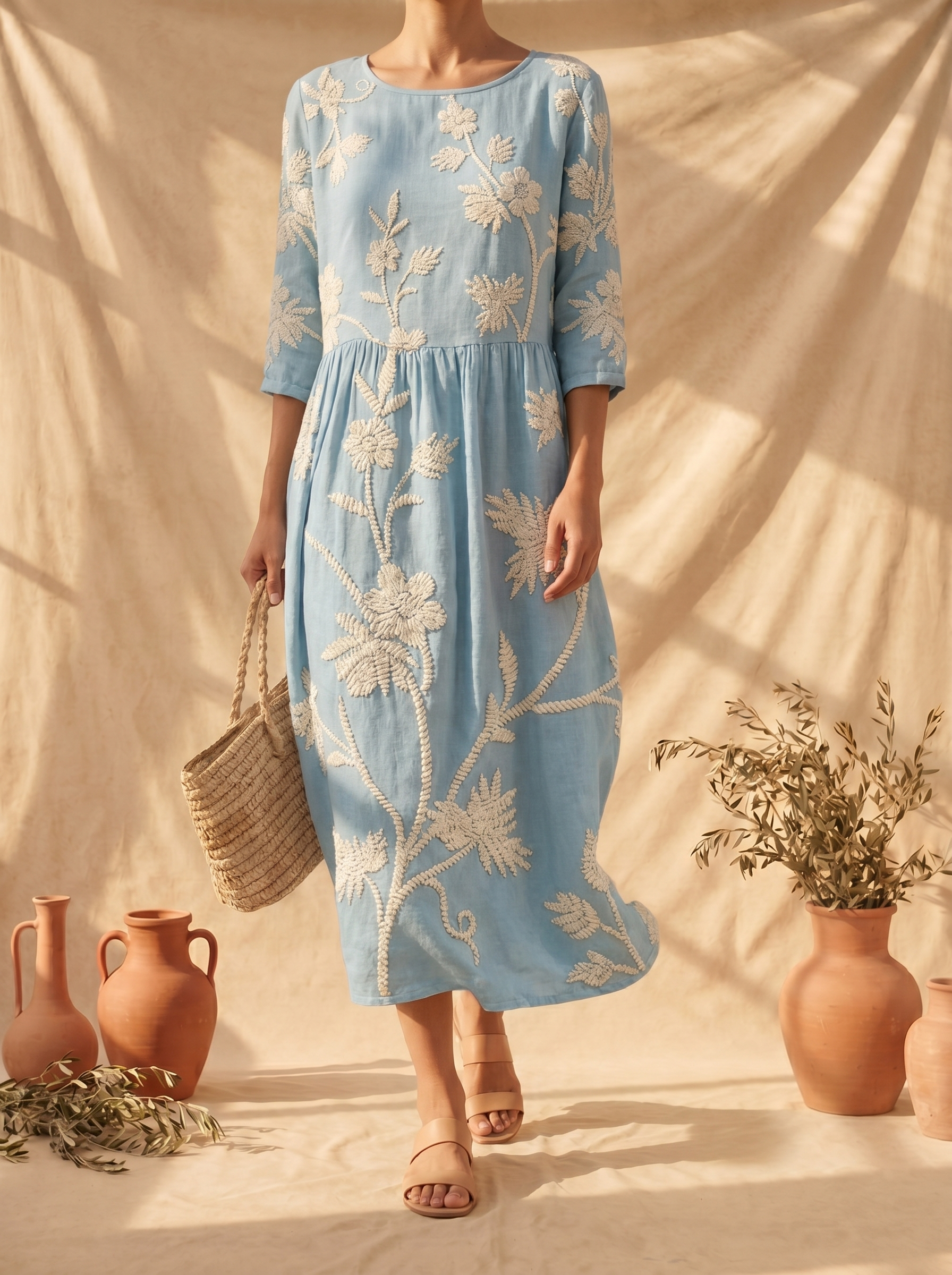 Azul | Vestido vintage bordado