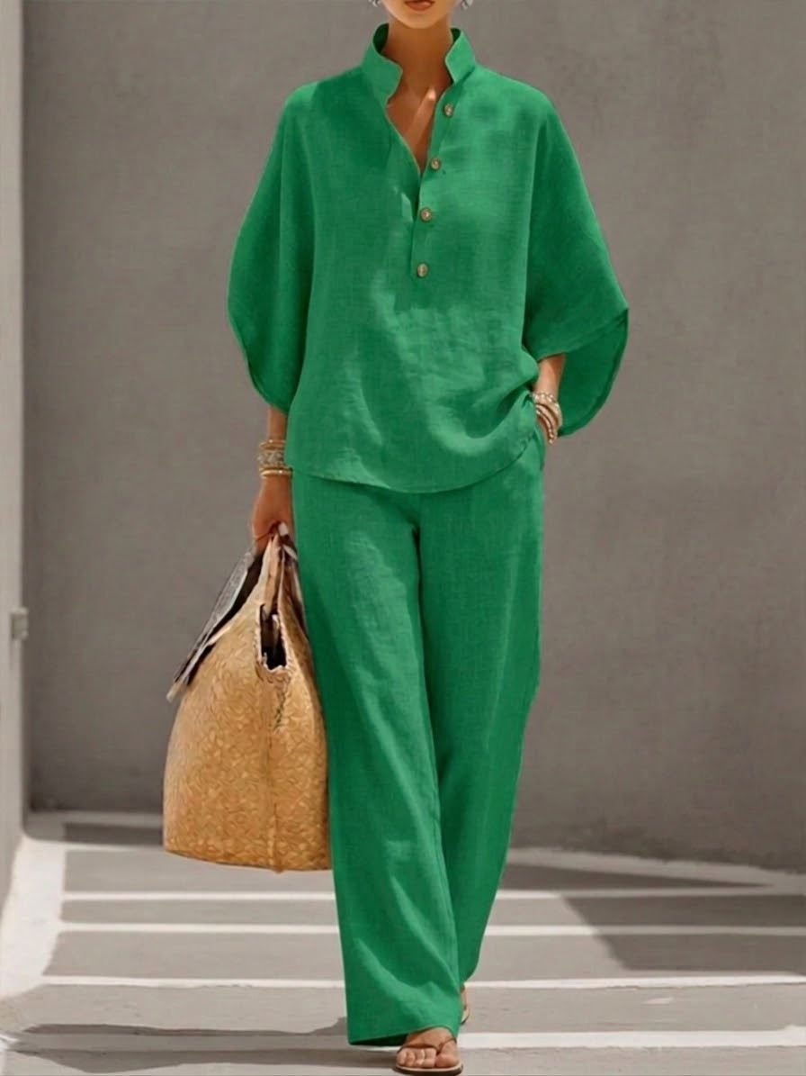 CONJUNTO 2 PIEZAS CON MANGAS MURCIÉLAGO Y PANTALÓN ANCHO
