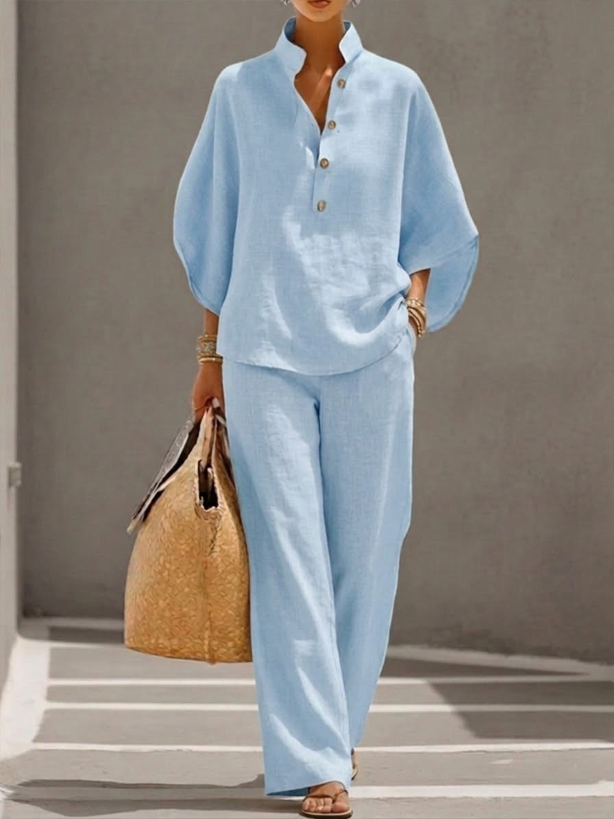 CONJUNTO 2 PIEZAS CON MANGAS MURCIÉLAGO Y PANTALÓN ANCHO