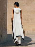 ELEGANTE CONJUNTO DE DOS PIEZAS DE ALGODÓN Y LINO CON CORTE ARTÍSTICO