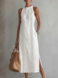 Jimena | Vestido midi de lino con cuello mandarín