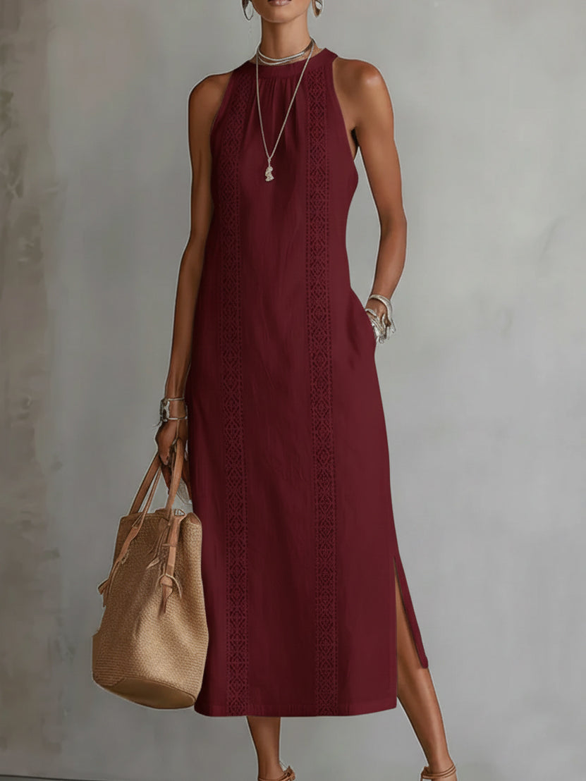 Jimena | Vestido midi de lino con cuello mandarín