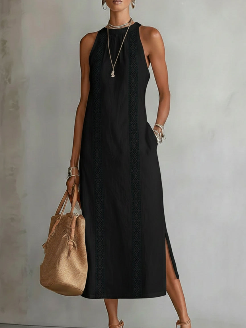 Jimena | Vestido midi de lino con cuello mandarín