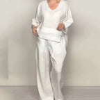 CONJUNTO 2 PIEZAS EN ALGODÓN Y LINO - TOP CON ESCOTE EN V Y PANTALÓN ANCHO CON BOLSILLOS