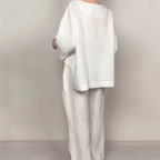 CONJUNTO 2 PIEZAS EN ALGODÓN Y LINO - TOP CON ESCOTE EN V Y PANTALÓN ANCHO CON BOLSILLOS