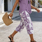 CONJUNTO INFORMAL DE TÚNICA DE CUELLO REDONDO Y PANTALONES DE PIERNA ANCHA