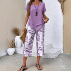 CONJUNTO INFORMAL DE TÚNICA DE CUELLO REDONDO Y PANTALONES DE PIERNA ANCHA