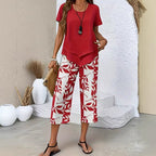 CONJUNTO INFORMAL DE TÚNICA DE CUELLO REDONDO Y PANTALONES DE PIERNA ANCHA