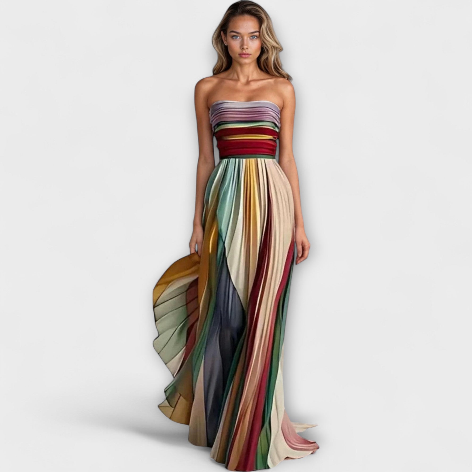 EDNA - VESTIDO LARGO MULTICOLOR DRAPEADO